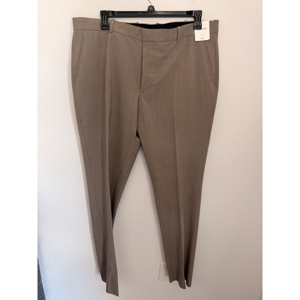 Nordstrom Mens Tan Wool Blend Stretch Minimalist Dress Pants Trousers 40W NWT